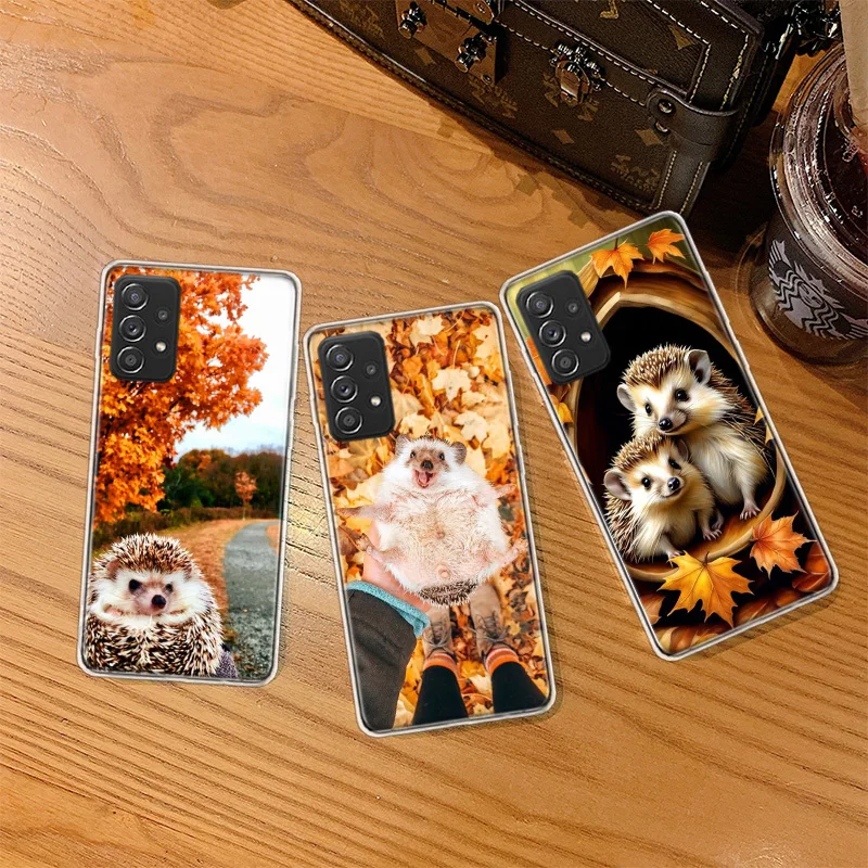 Autumn Maple Leaf Hedgehog Phone Case For Galaxy S23 S20 FE S21 Plus Samsung S24 S22 Ultra TPU Pattern S10 S10E S9 S8 Cover Soft