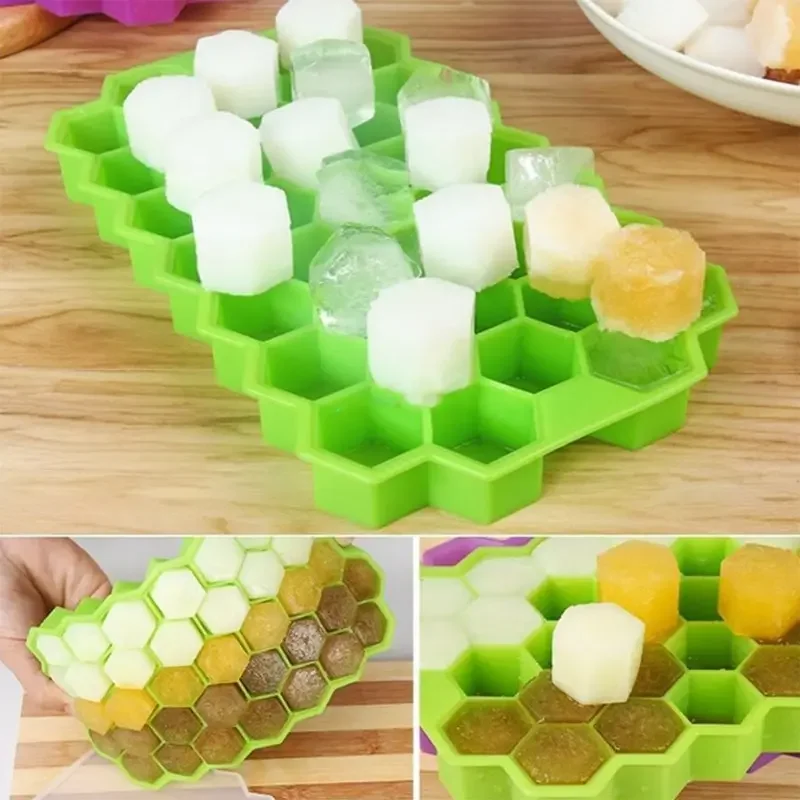 Creative 37 Cavity Honeycomb Ice Cube Maker Reusable Trays Silicone Ice Cube Mold BPA Free Ice Mould with Removable Lids