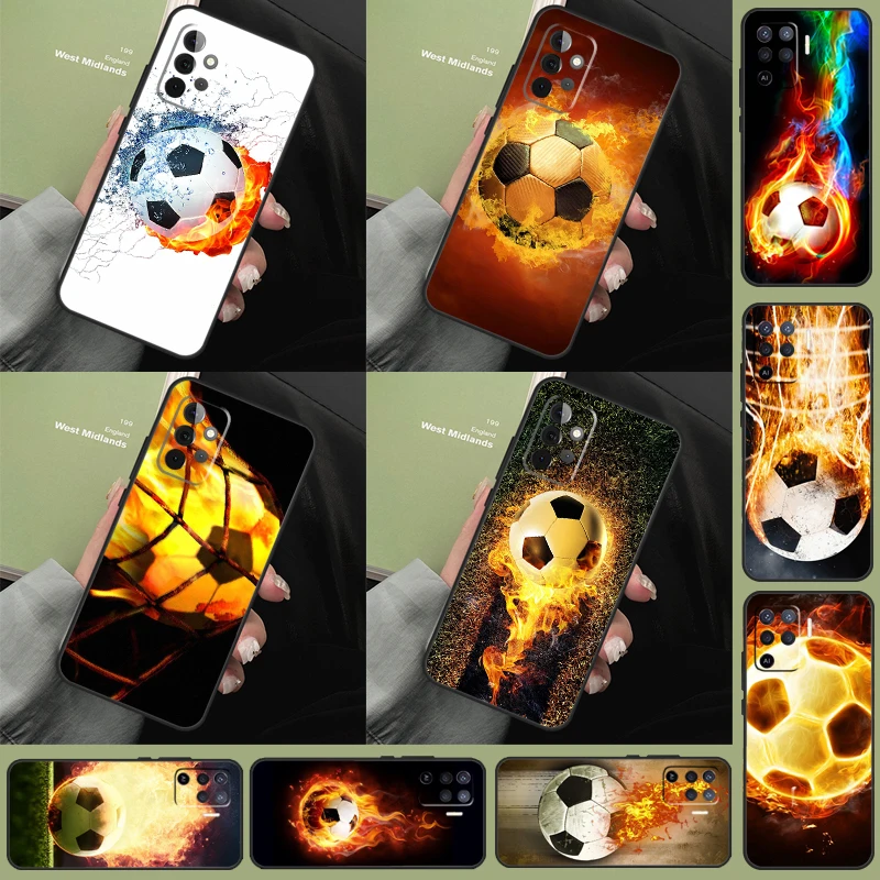 Fire Football Soccer Ball Phone Case For Samsung Galaxy A54 A34 A14 A52 A32 A22 A12 A51 A71 A50 A70 A13 A33 A53 Cover