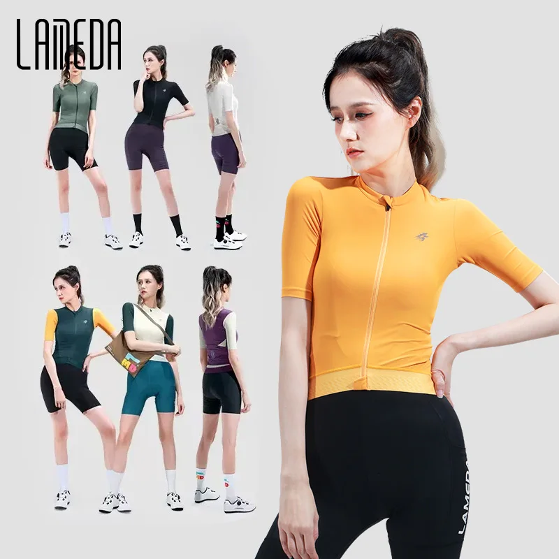 LAMEDA Summer Women's Cycling Short Sleeve Breathable Bicycle Top Sweatshirt UV-proof High-resilience Road Mountain Bike Clothes