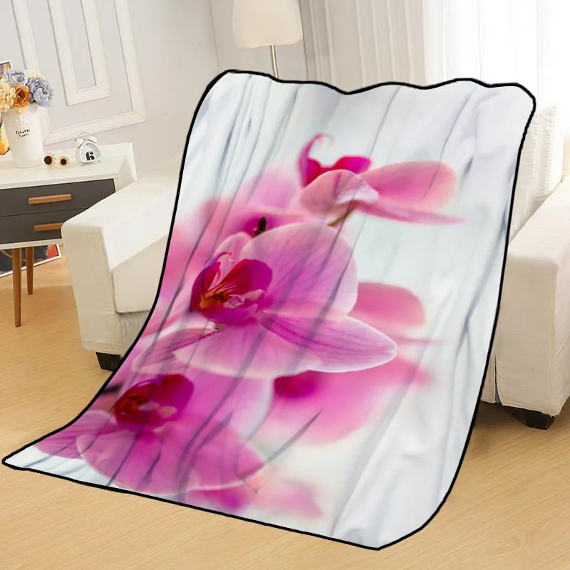 

New Arrival Flowers Orchid Blankets Printing Soft Nap Blanket On Home/Sofa/Office Portable Travel Cover Blanket