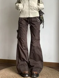 Pantalones vaqueros acampanados empalmados marrones estรฉticos Y2K, ropa de calle de cintura alta para mujer, Pantalones vaqueros Cargo, Pantalones vaqueros Vintage, Pantalones Grunge