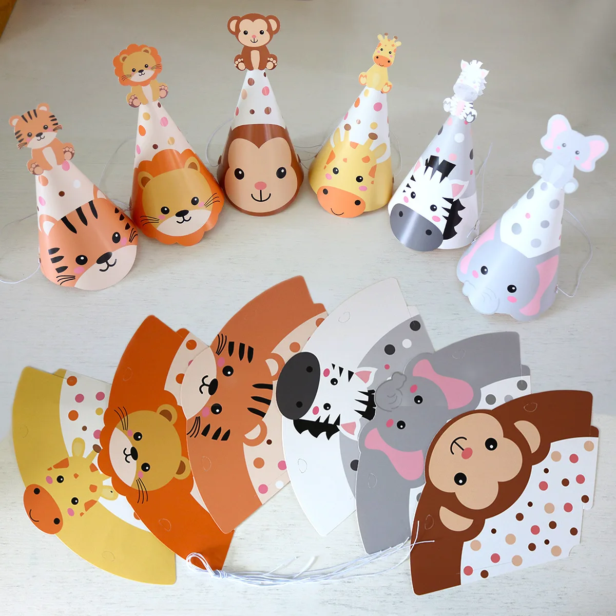 

Jungle Animal Party Hats for Kids Lion Tiger Elephant Birthday Hat Set Forest Theme Children's Celebration Accessories