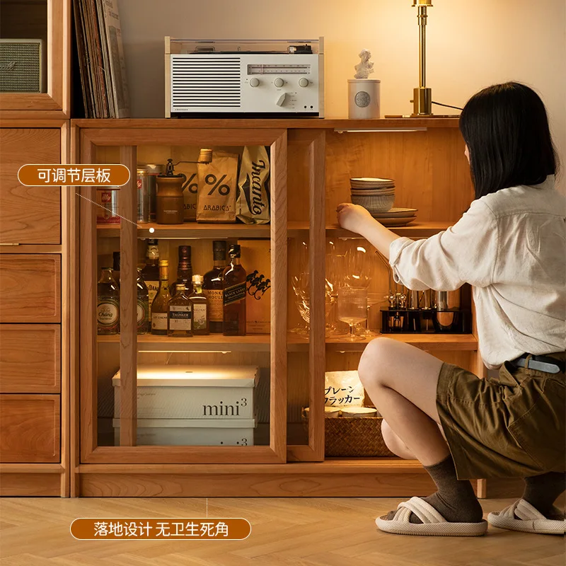 

Настраиваемый скандинавский обеденный боковой шкаф из цельного дерева для гостиной, японский многофункциональный шкаф-витрина для хранения