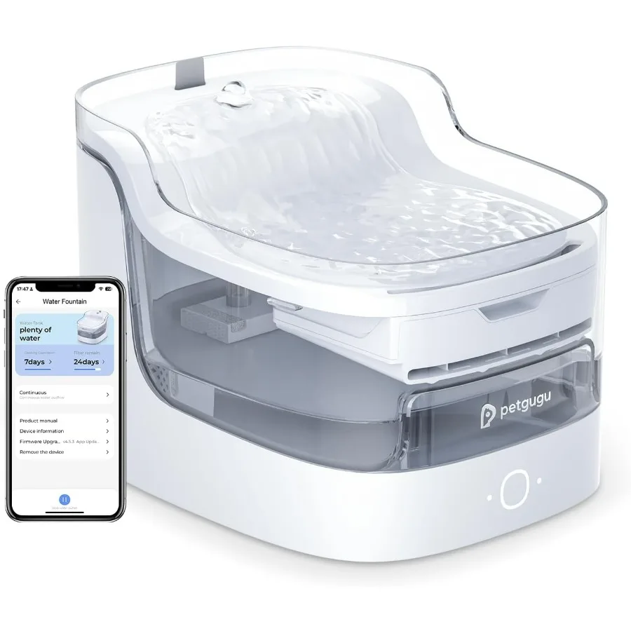 

Cat Water Fountain, Automatic Water Dispenser, 2L Pet Water Fountain Transparent Water Tank, 8 Layers Filters 2.4G WiFi PF1L