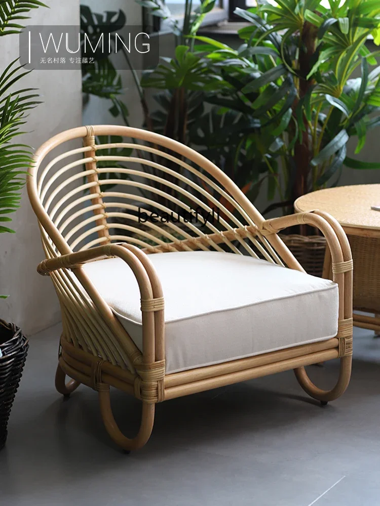 R CXH Leisure Rattan Chair Home Real Rattan Couch Single Rattan Chair