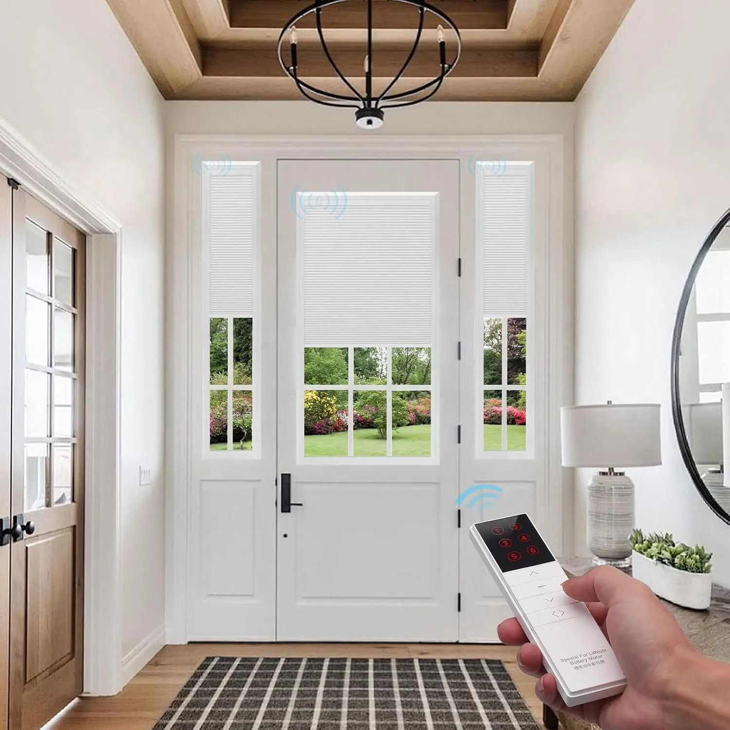 Motorized Blackout Door Blinds Rechargeable Recessed Mount White | Privacy Thermal Insulated Honeycomb blinds,Hidden Cellular Sh