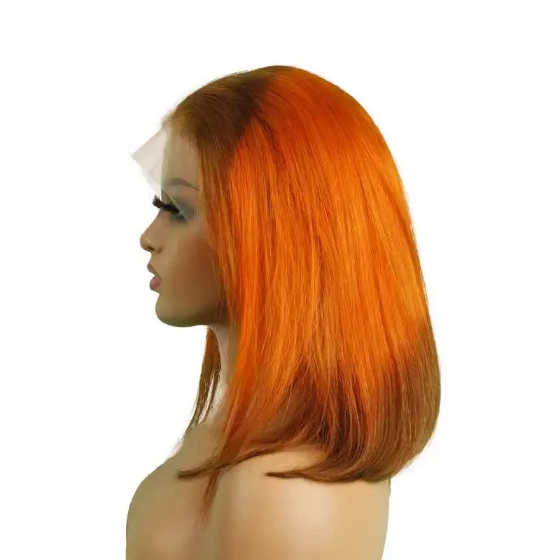 Real hair natural full head wig 13 * 4 lace orange gradual change full real hair