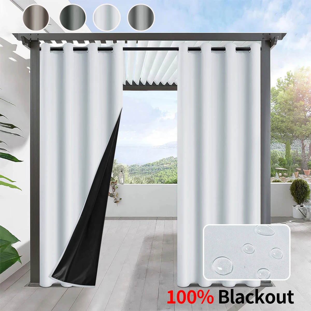 1panel 100% Blackout Waterproof Outdoor Curtains, Curtains for Garden, Patio, Porch, Bedroom, Living Room, Pergola, Cabana