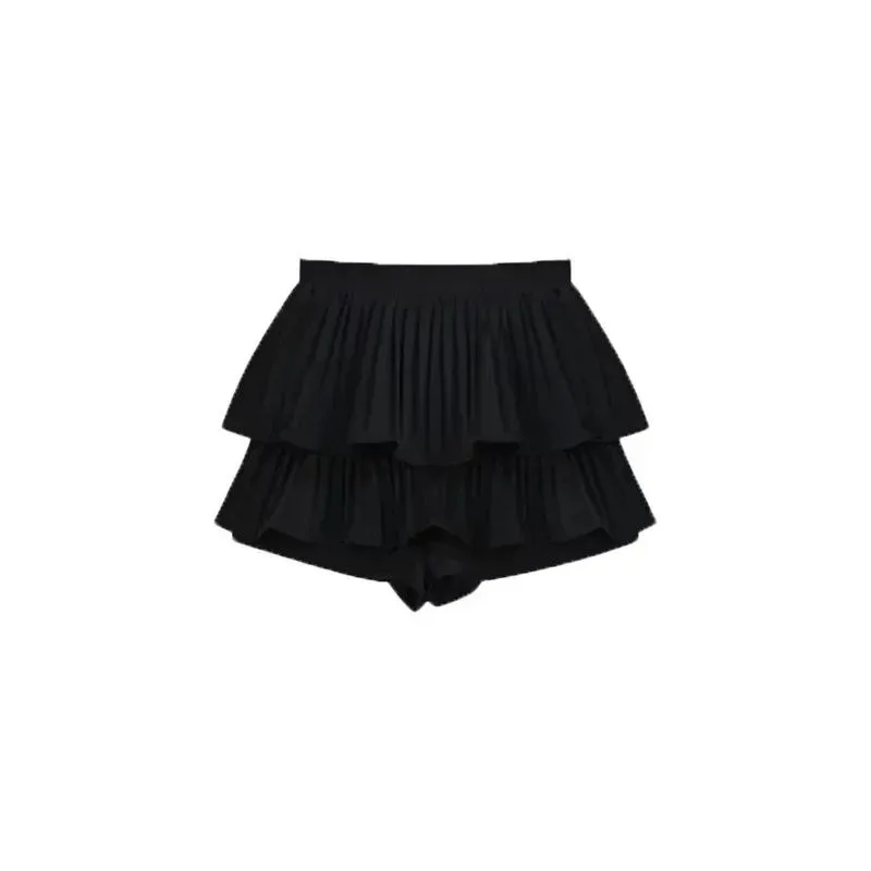 Sweet Spicy Hanging Neck Bra Top Cake Skirt Women Korean Embroid Off Shoulder Fashion Strap Pleated Skirts Slim Two Piece Set