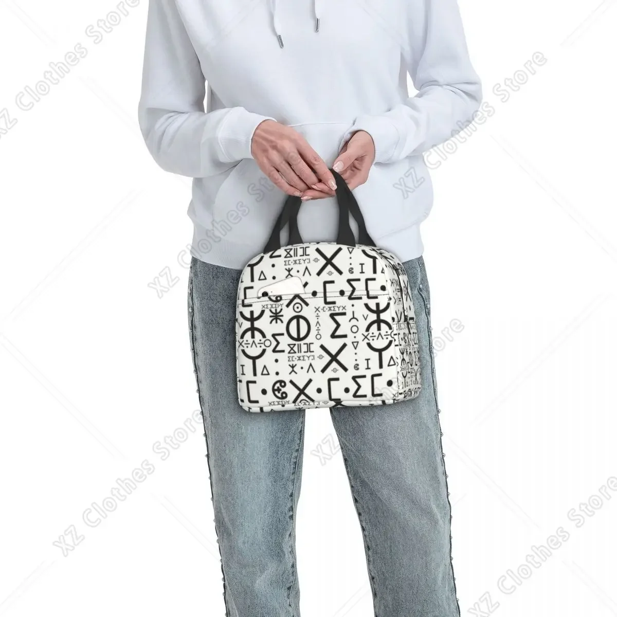 Custom Tifinagh Amazigh Alphabet Thermal Insulated Lunch Bag Women Imazighen Flag Lunch Tote for Outdoor Picnic Food Box