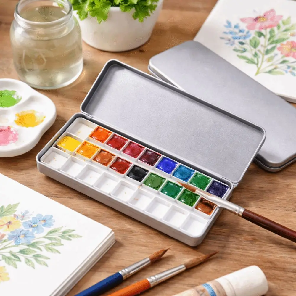 Silver Color Watercolor Portioning Box Empty Portable Paint Tray 36 Grids Detachable Paint Palette Box Painting Tool