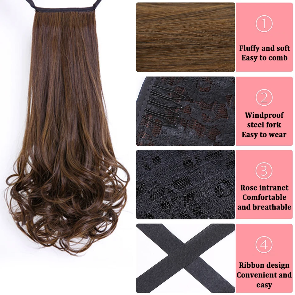 14 Inch Wavy Long Curly Hair Strap-type Pear Flower Curly Wig Ponytail Female Synthetic Fluffy Natural Shopping Commuting Wear image 3