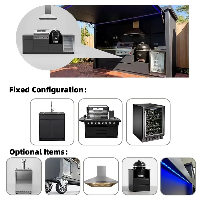 Private Roller Shutter Stainless Steel Outdoor Kitchen Cabin, Windproof Canopy Outdoor Kitchen BBQ Cabin With BBQ Grill