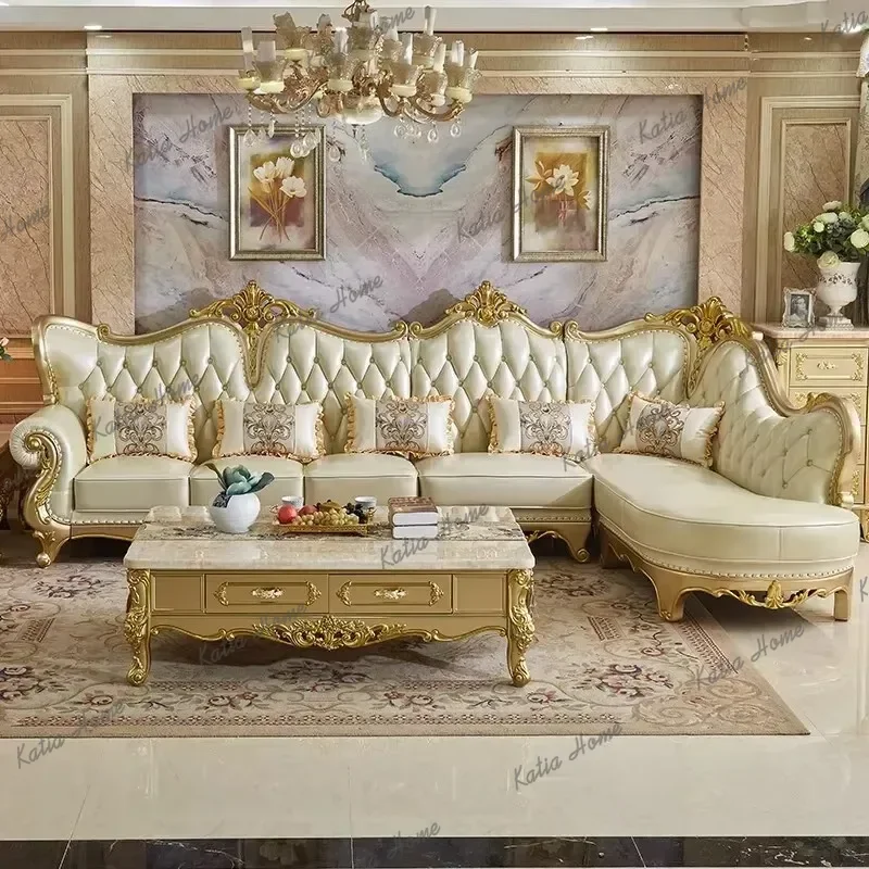 FG European Beige Living Room Sofas Aesthetic Quality French Oversized Weird Lazy Sofa Luxury L Shaped Bank Woonkamer Furniture