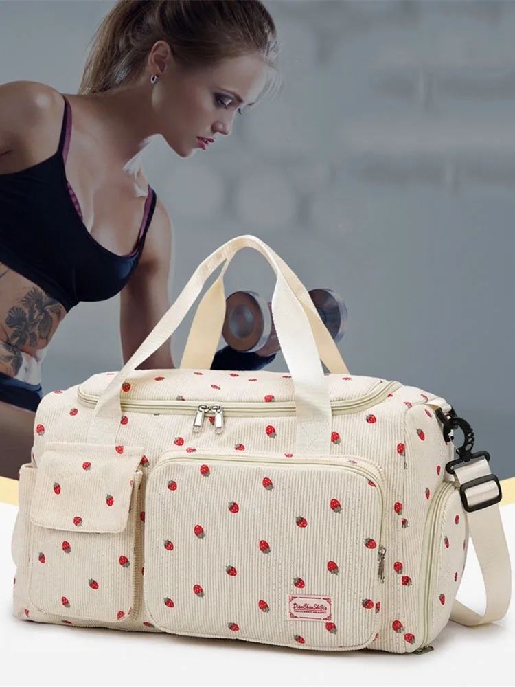 

Corduroy Travel Tote Bag Large Capacity Carry On Travel Bag With Shoe Compartment Sports Fitness Bags For Women Duffle Bags
