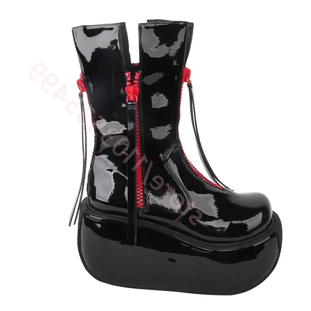 Genuine Leather Round Bread Tassel Boots 2025 Autumn New Street Punk Thick Sole Zipper Fashion Ladies Party Cosplay Stage Boots