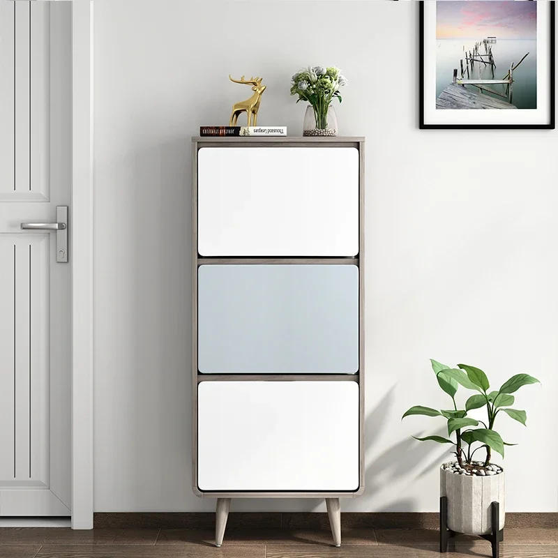 Nordic Simple Shoe Cabinet Modern Household Hallway Ultra-Thin Large Capacity Tilting Shoe Cabinet Storage Cabinet