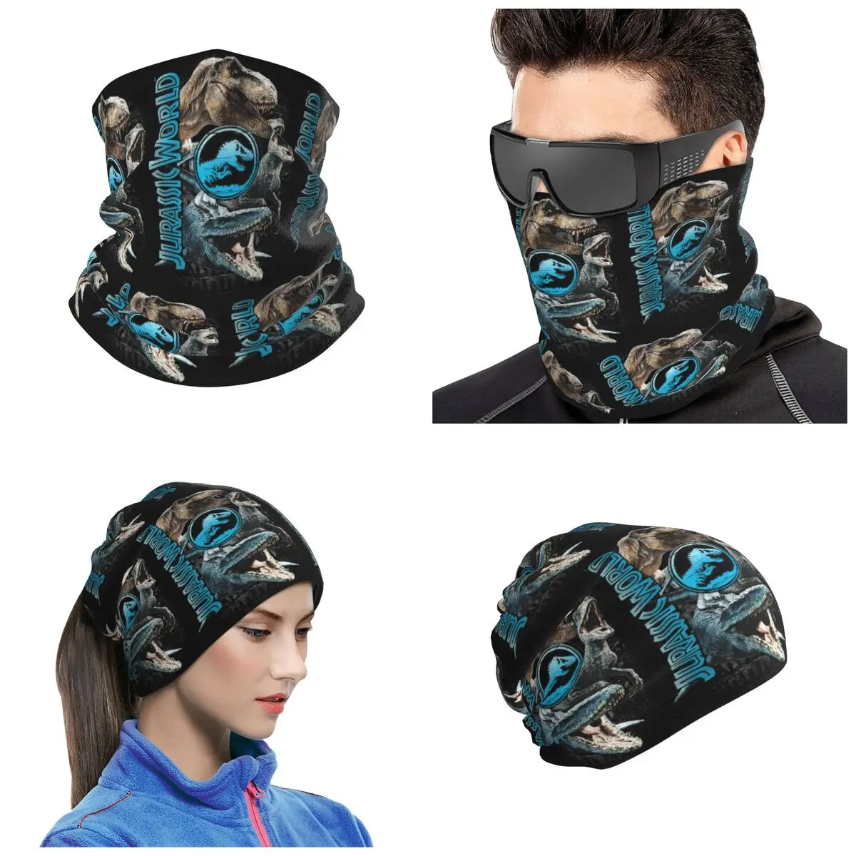 New Jurassic World Dinosaur Bandana Neck Cover Printed Wrap Scarf Warm Face Mask Unisex Adult Washable