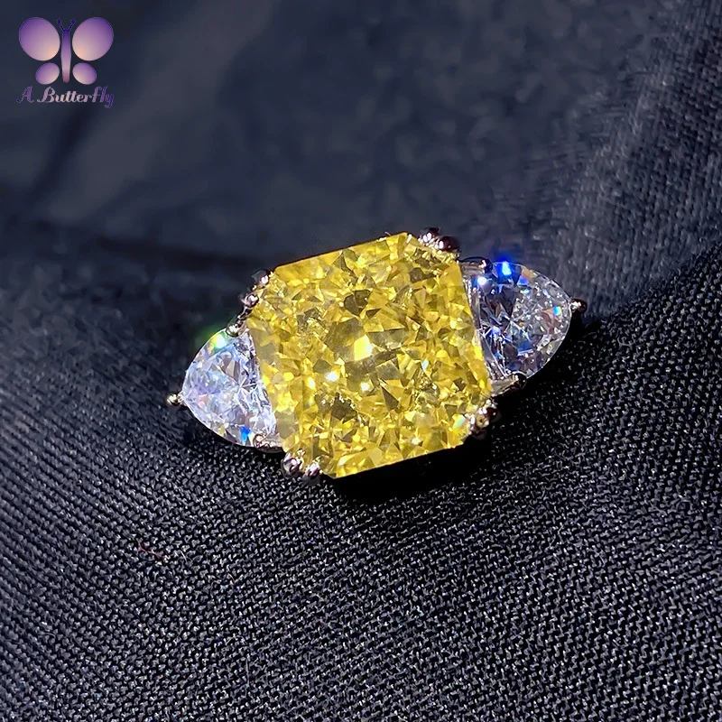 

Стерлингового Серебра 925 пробы, супер роскошное кольцо Ice Cut 10X10 мм, прямоугольное высокоуглеродистое кольцо с имитацией розового и желтого бриллианта, женское кольцо для пожилых людей