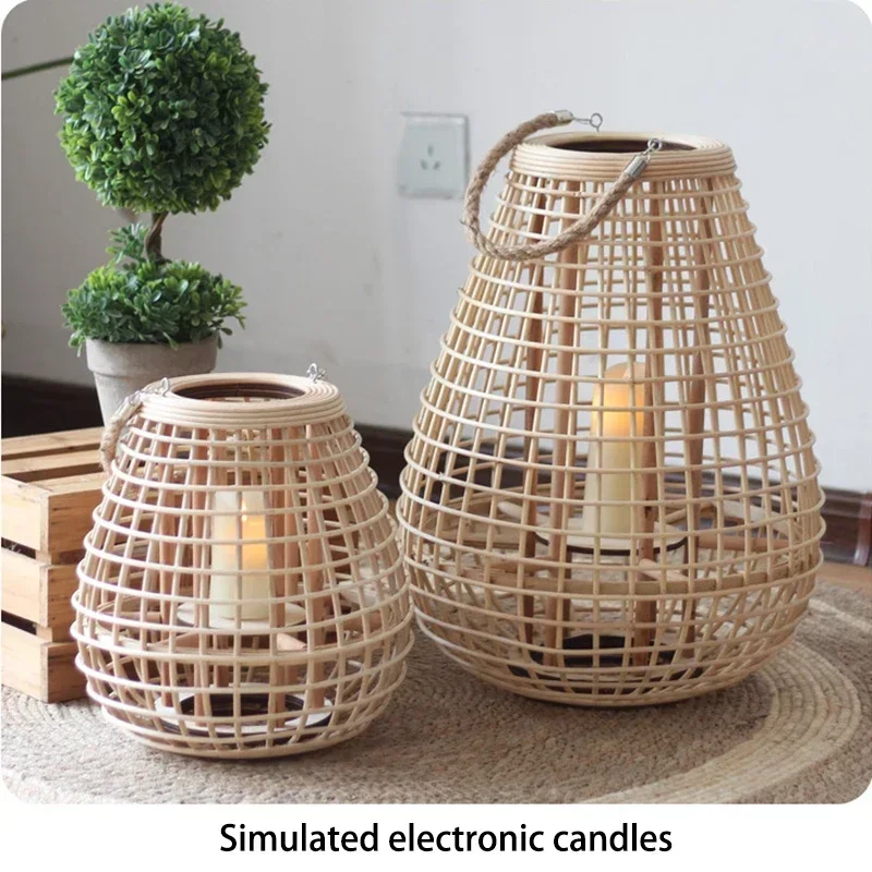 Floor Lamp with Legs Bamboo Floor Lamps Candlestick Lamp Courtyard Decoration Lantern Lamp Electronic Candle Standing Lights