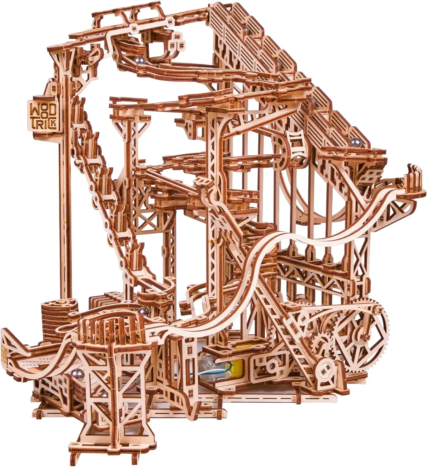 

Wooden Marble Run Spiral Electric Motorized - Wooden 3D Puzzles for Adults and Kids to Build - 13x13 - Roller Coaster Mechanical