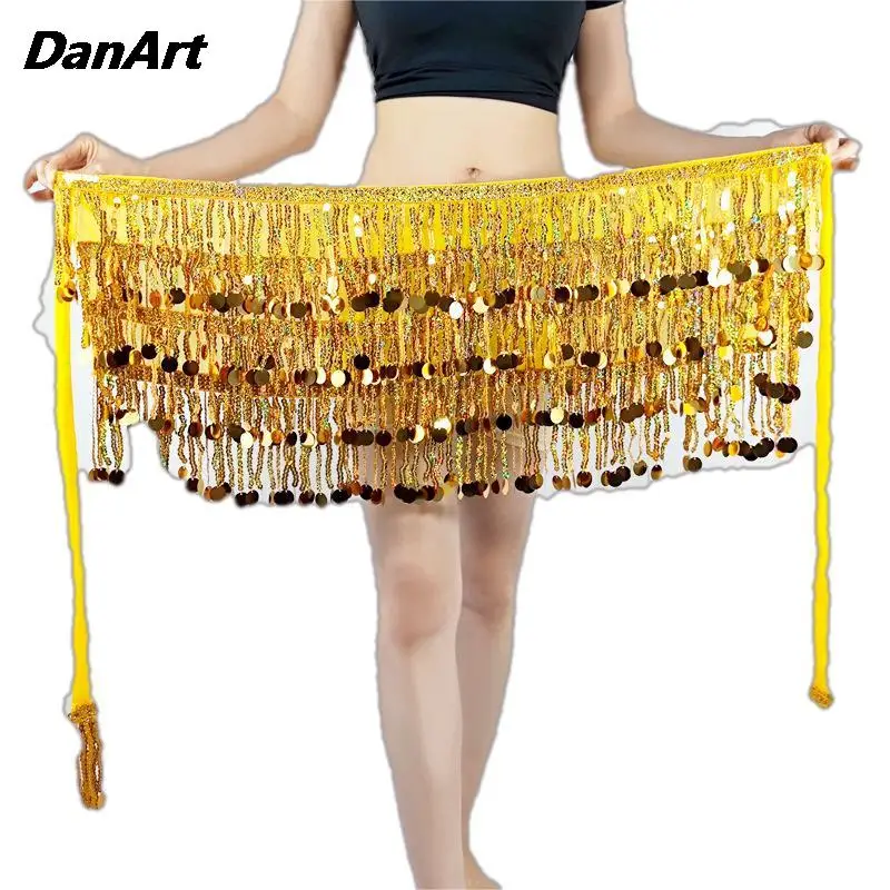 

Belly Dance Tassel Hip Scarf Skirt Women Sequin Waist Chain Indian Dance Performance Practice Lady Adjustable Hip Scarf Skirt