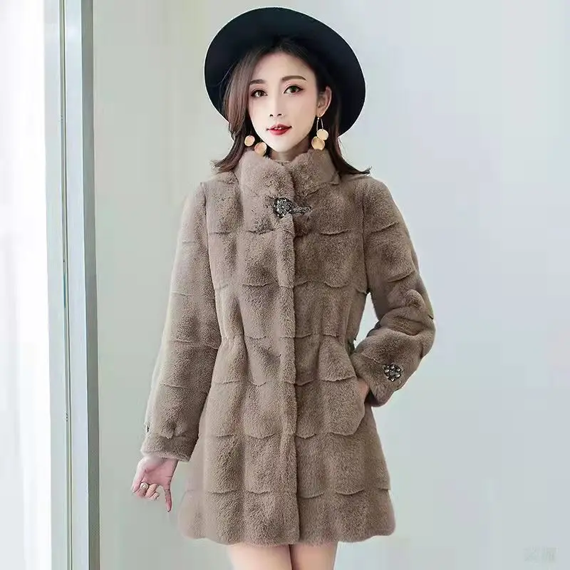 Imitation Fur Integrated Mink Fur Coat Danish Mink Coat Medium Length Slimming High-end Artificial Fur Autumn and Winter