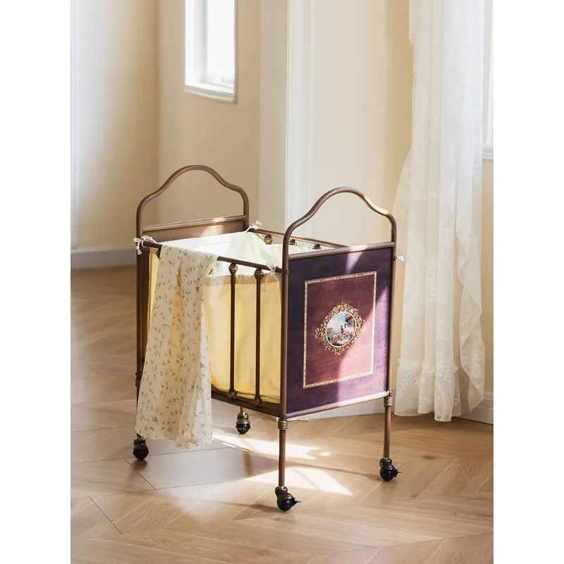 Retro home light luxury removable dirty clothes basket bedroom household clothes plush toys storage basket rack cart