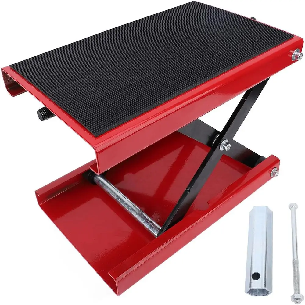 

Ножничный подъемник для мотоцикла с широкой палубой, регулируемой высотой 3,35–133,39 дюйма, поддерживает 1102,31 фунта, подходит для квадроциклов, велосипедов и