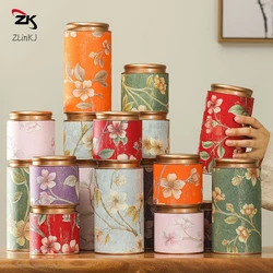 1PCS Flower Pattern Tea Tin Can - Portable Green Black Tea Storage Jar Household Sealed Packaging Box Small Tinplate Container