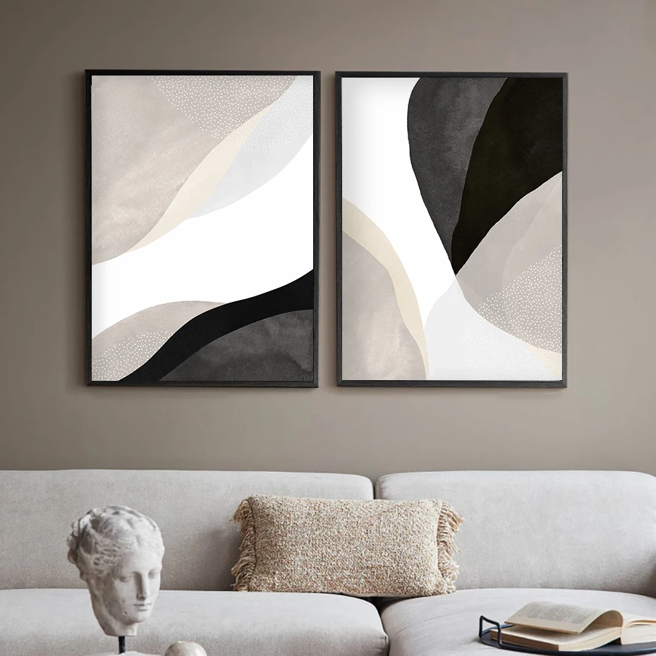 Contemporary Minimalist Abstract Black Beige Geometric Wall Art Posters Canvas Painting Pictures Living Room Home Decoration