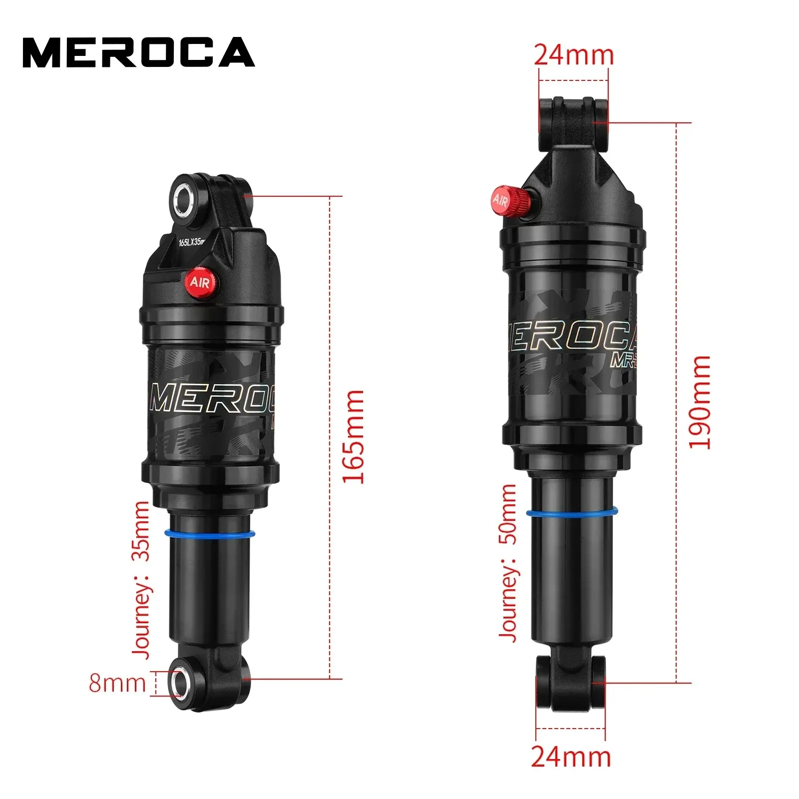 Meroca amortecedor traseiro de bicicleta, 125/150/165/190mm, scooter elétrica, amortecedor de mola de óleo para mountain bike