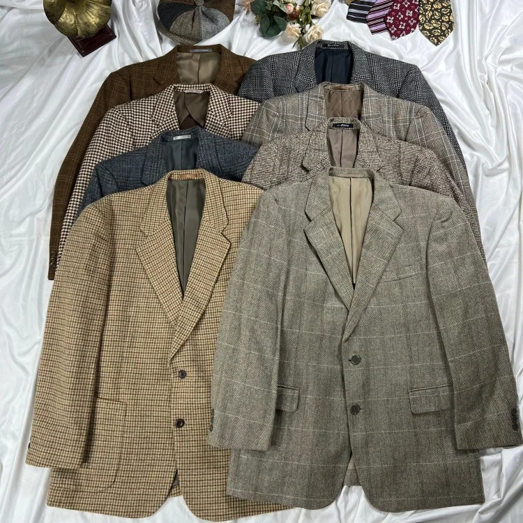 

Винтажный ретро-пиджак в клетку из шерсти для осени и зимы, повседневный, приталенный, для молодежи, для собеседований и поездок на работу