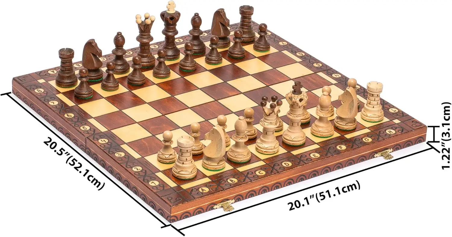 European International Wooden Chess Game Set, Ambassador - 21.7 Inches - Large-Size Chess Set with Handcrafted Chessmen and Felt