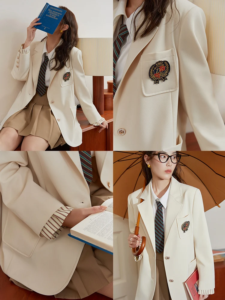 DUSHU Detachable Preppy Style Embroidery Badge Suit Jacket for Women Spring New All-match Loose Casual Sense Women Suit Blazer