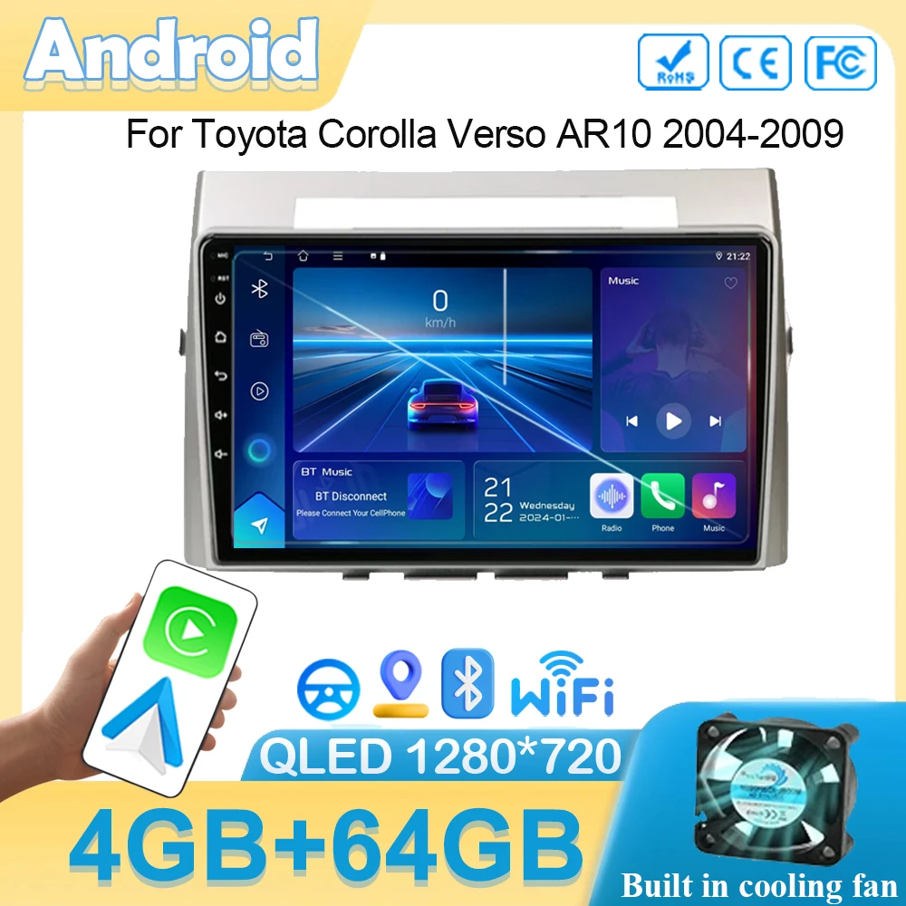 Android 14 Car Radio For Toyota Corolla Verso AR10 2004-2009 Navigation GPS Head Stereo Auto Multimedia Wireless Carplay CPU DVD