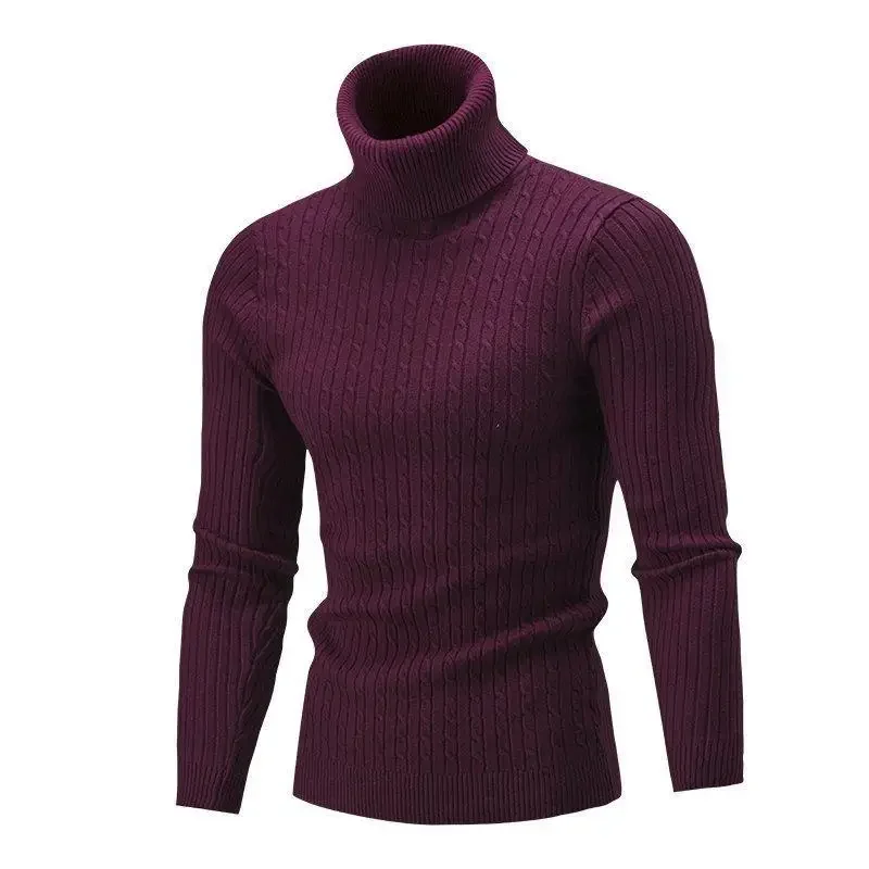 

Men's Sweater Autumn and Winter New Europe and America High Collar Color Fried Dough Twists Bottoming Sweater Men