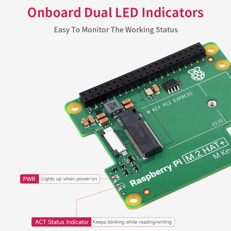 Raspberry Pi M.2 HAT + PCIe Para M.2 HAT Adaptador, Protocolo NVMe, Suporte de Unidade de Estado Sólido, Refrigerador Ativo para RPi 5, Oficial