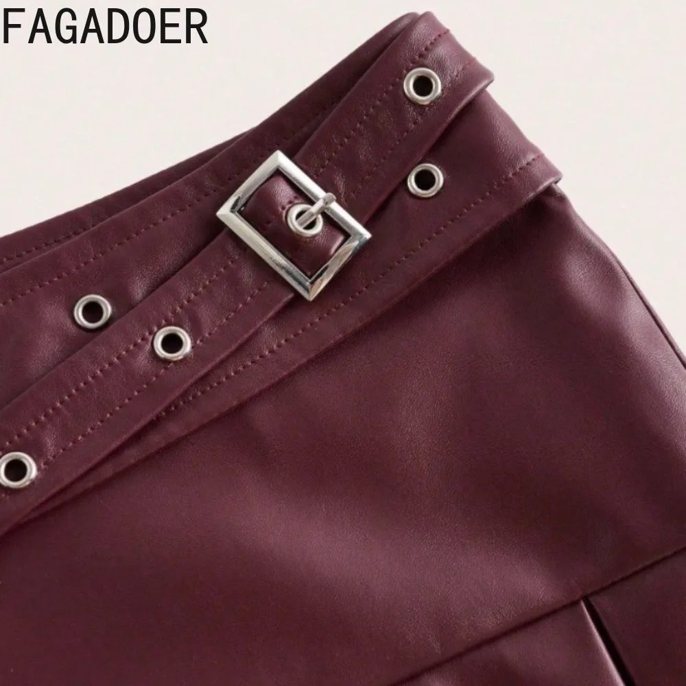 FAGADOER Modna Skórzana Spódnica Bodycon z Naszywkami Damska Nieregularny Pas Zamek Błyskawiczny Wysoki Stan Plisowana Spódnica Damska Streetwearowe Doły