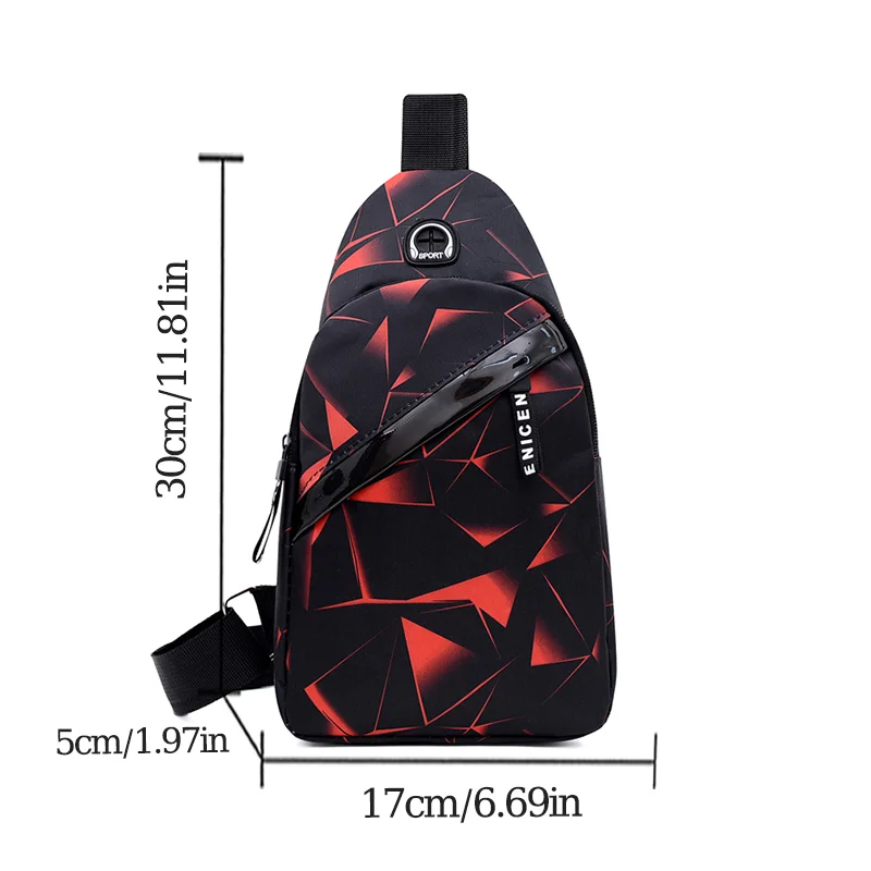 Men\'s Chest Bags Geometric Print Oxford Cloth Casual Crossbody Bag Sports Travel Outdoor Chest Shoulder Bags