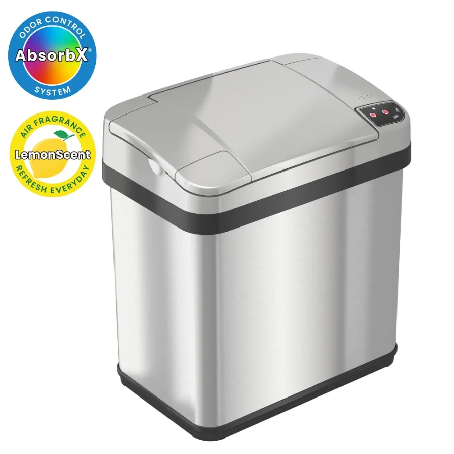 

2.5 Gallon/ 9.5 Liter Stainless Steel Sensor Bathroom Trash Can with AbsorbX Odor Filter for Modern Home Bathrooms Hands-Free O