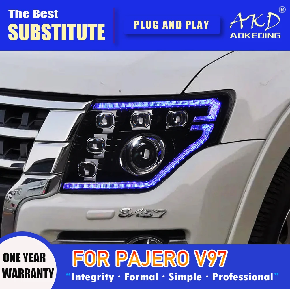 

AKD Head Lamp for pajero V97 LED Headlight 2006-2020 Headlights V93 V95 B87 DRL Turn Signal High Beam Angel Eye Projector Lens