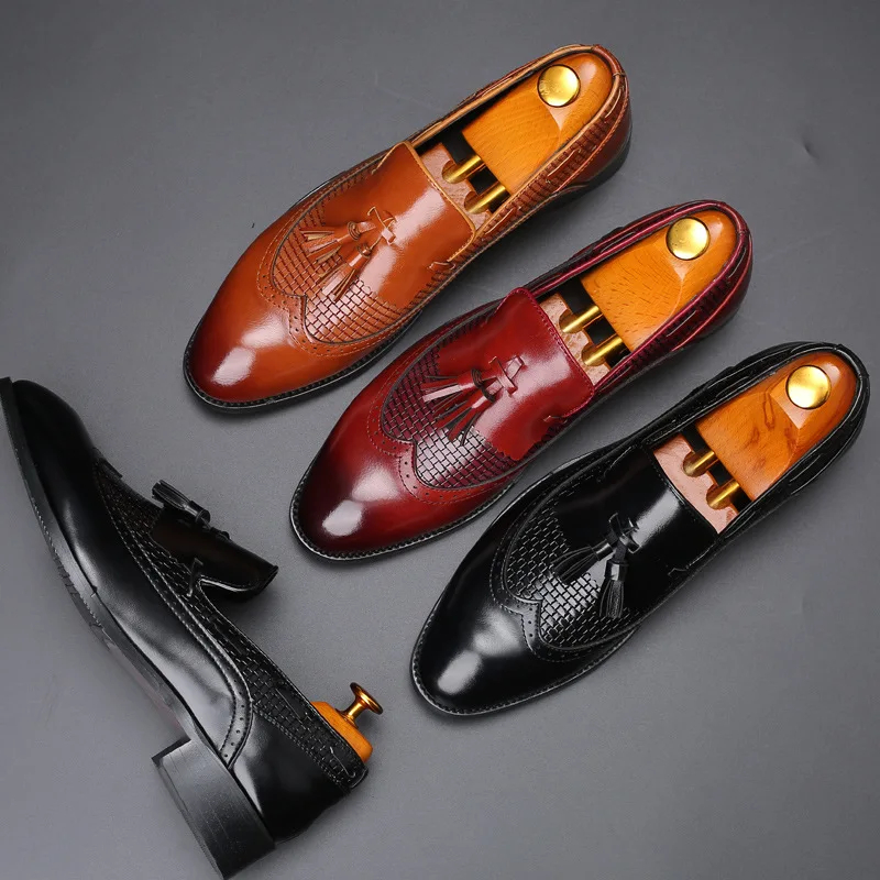 Fashion Luxury Designer Retro Pointed Brown Black Wedding Leather Oxford Shoes Men Casual Loafers Formal Dress Zapatos Hombre