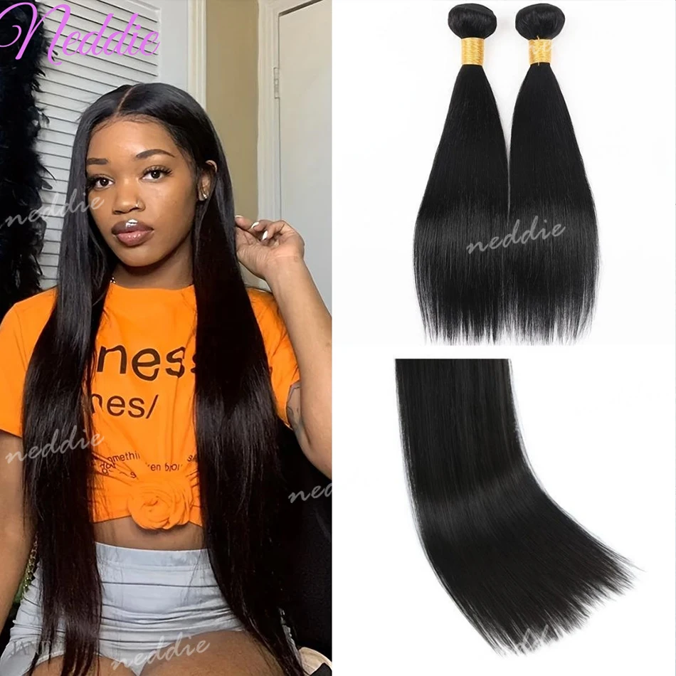 

Натуральные прямые волосы Bone Straight, 26, 28, 30 дюймов, 100% человеческие волосы, необработанные, натурального черного цвета, 1/3/4 шт. в комплекте, для наращивания.