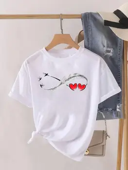 Miłość serce pióro Trend moda damska odzież graficzne t-shirty ubrania drukuj koszula damska z krótkim rękawem Lady koszulka casual