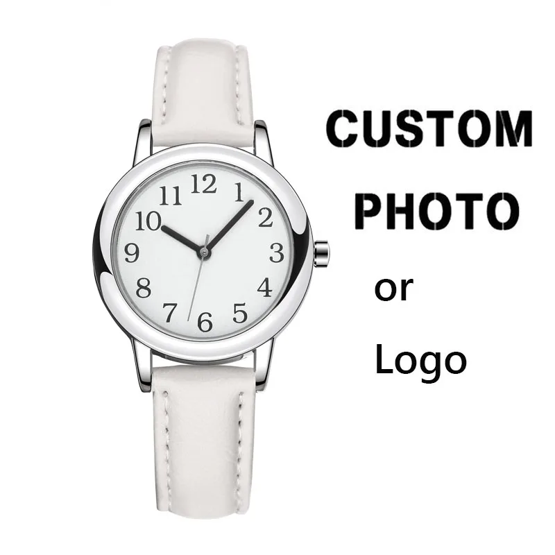 White Strap Slim Custom Women Watch Personalize Printing Customize Watch Customization Print Gift Watches