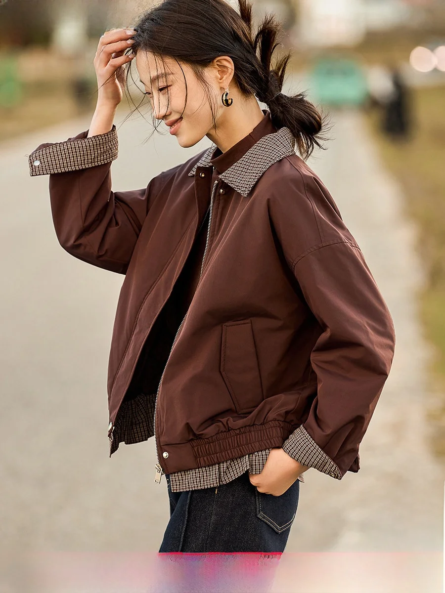 

Mofan Meixi Hippie Plaid lectual Outerwear Winter MIU Color Blo Cotton Jaet Korean Sle Straight Cut Long Sve