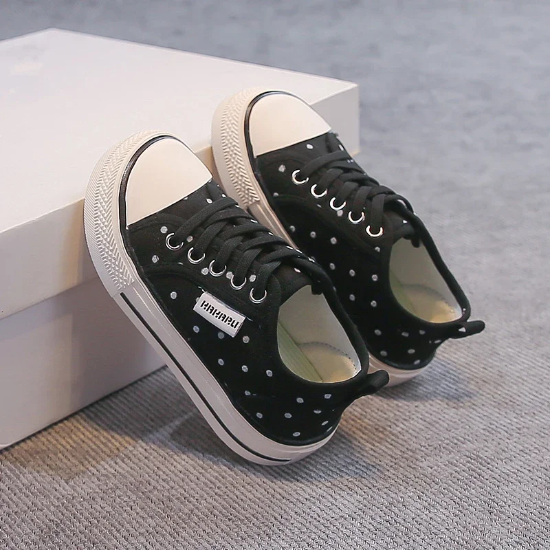 Woman Girl Polka Dot Canvas Sneakers, Lace-Up Casual Walking Shoes, Non Slip Rubber Sole Cute Teens Daily Canvas Shoes EU30-39