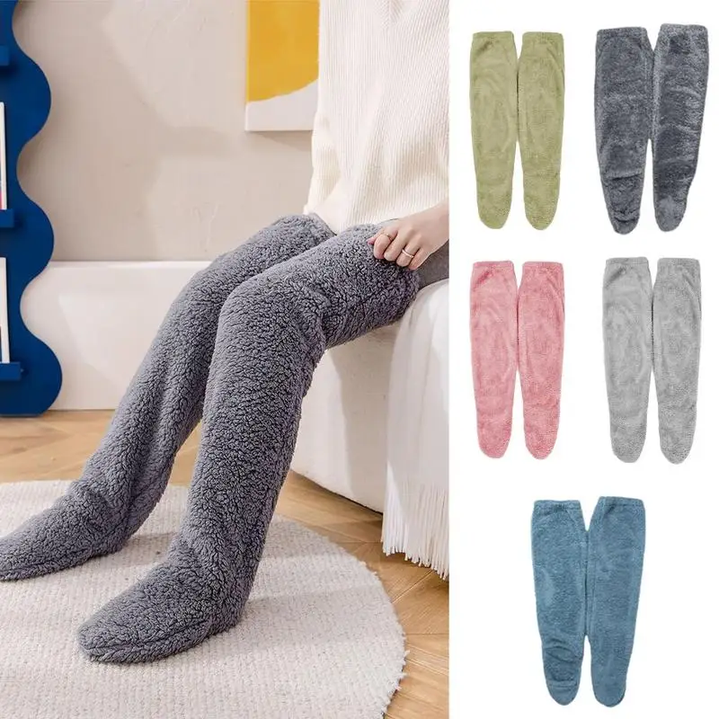 

Knee High Slipper Socks Winter Socks Women Legs Socks Over Knee High Plush Slipper Cozy Socks Knee High Furry Long Leg Warmers